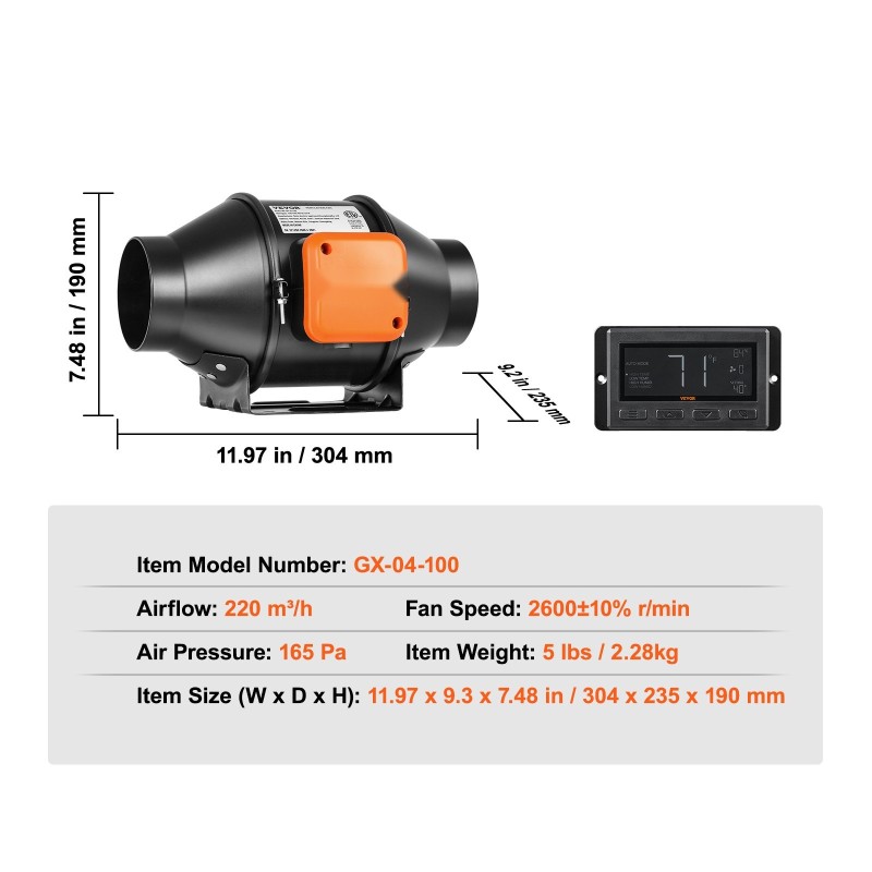 Kanavapuhallin 102 mm EC-moottori lämpö- ja kosteussäätimellä