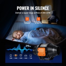 Kanavapuhallin 102 mm kuparimoottori säädettävä nopeus hiljainen