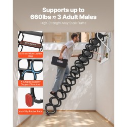 Seinään asennettava terästaittotikas 12 askelmaa käsijohteilla 2,9–3,05 m 299,4 kg