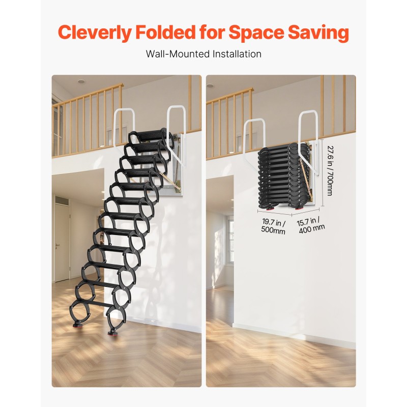 Seinään asennettava terästaittotikas 12 askelmaa käsijohteilla 2,9–3,05 m 299,4 kg