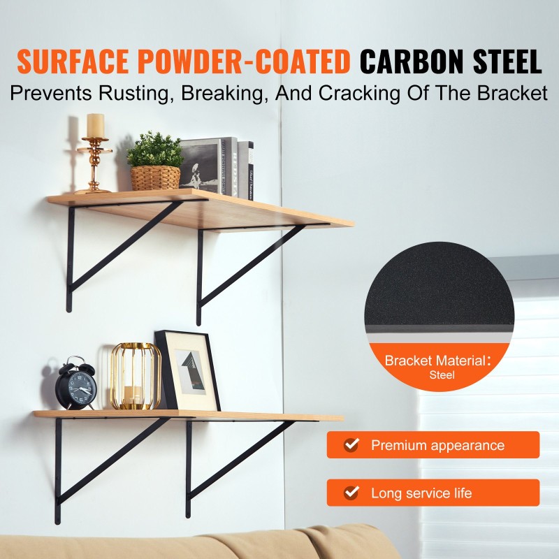 Hyllykannattimet hiiliterästä 308x209x25mm 3mm 10 kpl mattamusta kantavuus 72,6kg