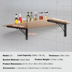 Hyllynkannattimet hiiliteräs L-malliset taittuvat 24 tuumaa 2 kpl mattamusta