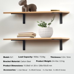 Hyllynkannattimet 4 kpl hiiliteräs 5 mm mattamusta kantavuus 72,6 kg