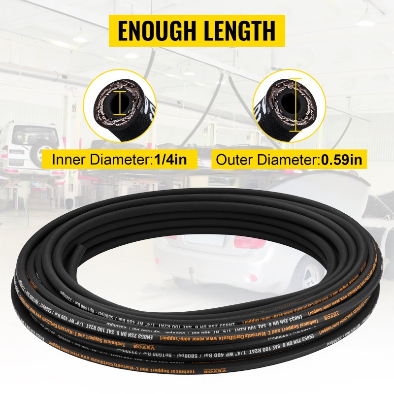 Hydrauliletku synteettistä kumia 1/4 tuumaa 30,5 m paineenkesto 5800 PSI kahdella teräspunoksella