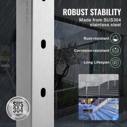 Kaidepylväs SUS304-ruostumaton teräs 36 tuumaa 1 x 2 tuumaa 10 esiporattua reikää