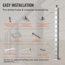 Kaidepylväs SUS304-ruostumaton teräs 36 tuumaa 1 x 2 tuumaa 10 esiporattua reikää