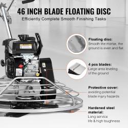 Betonin tasoituskone 46-tuumaisella kellutuslautasella 14 hv bensiinimoottorilla teräsrunkoinen