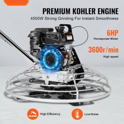 Käveltävä betonin tasoituskone 38 tuuman kelluntalevy 6 hevosvoiman bensiinimoottori teräslaikka