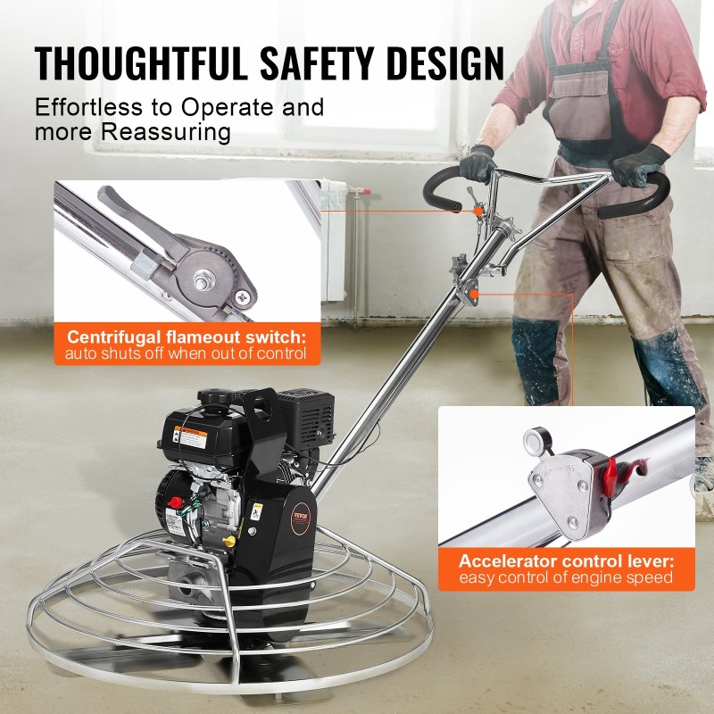 Käveltävä betonin tasoituskone 38 tuuman kelluntalevy 6 hevosvoiman bensiinimoottori teräslaikka