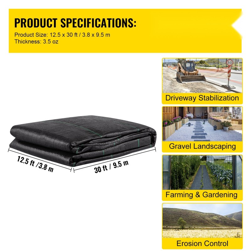 Geotekstiilikangas kudottu polypropeeni 3,8x9,15m 272kg vetolujuus maaperän stabilointi