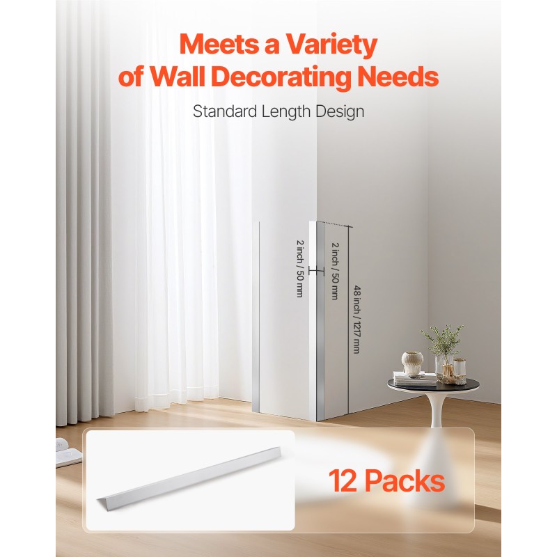 Alumiiniseos seinän kulmasuoja L-mallinen 90 asteen 50x50x1217mm 12 kpl 3M-teippi