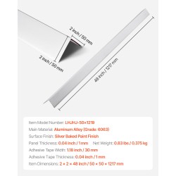 Alumiiniseos seinän kulmasuoja L-mallinen 90 asteen 50x50x1217mm 12 kpl 3M-teippi