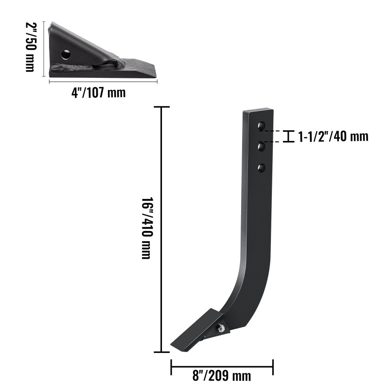 Maansiirtolaatikon varsisetti hiiliteräs 16 tuuman 5 kappaleen kolmireikäinen irrotettavilla hampailla