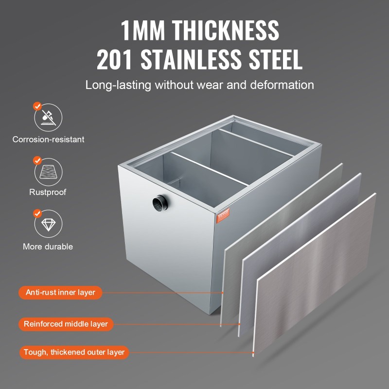 Ruostumaton teräs rasvanerotin keittiöön 600 x 400 x 390 mm