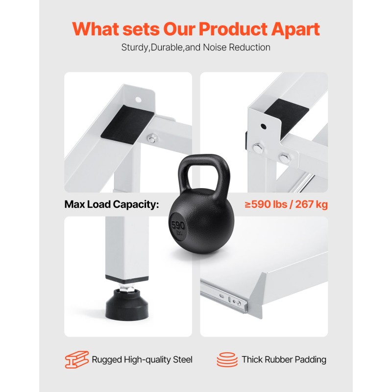 Pesukoneen ja kuivaajan jalusta hiiliteräs kantavuus kaksisataakuusikymmentäseitsemän kilogrammaa kaksitasoinen neljä