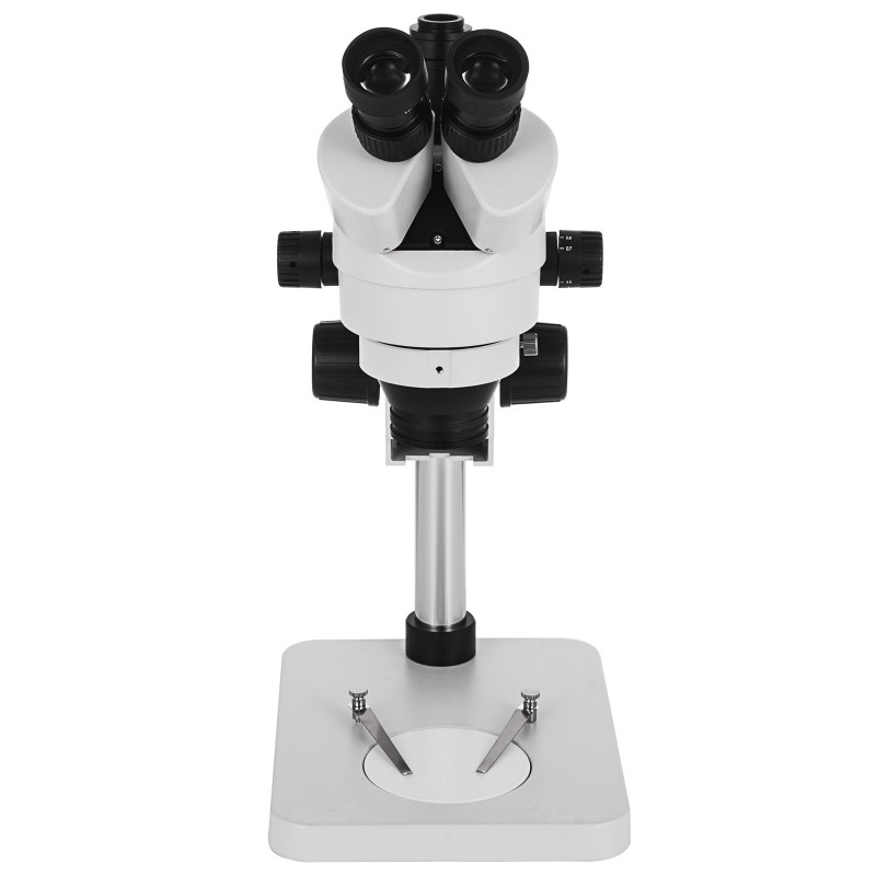 Trinokulaarinen stereomikroskooppi alumiini-sinkkiseos 3,5–90× pilarijalustalla kameraliitännällä säädettävällä työetäisyydellä