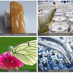 Trinokulaarinen stereomikroskooppi Al-Zn-seosrunko 3.5–90X suurennus 360-asteinen kääntyvä kaksivartinen puomi