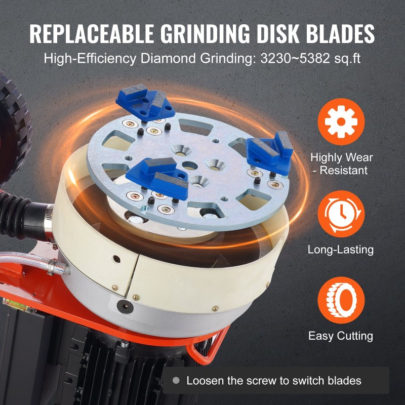 Betonilattian hiomakone 250 mm timanttilaikka 2200 watin märkä- ja kuivakäyttö säädettävä työntöaisa