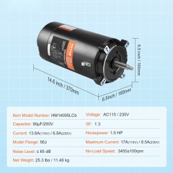 Uima-altaan pumppumoottori 1,5 hv 115/230V 3450 kierrosta minuutissa 56J laippa vastapäivään
