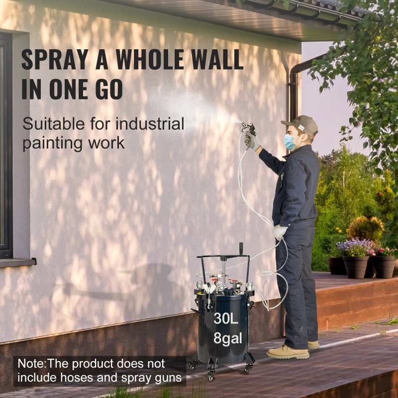 Paineastia maaliruiskulle 30 L terässäiliö manuaalinen sekoitin maksimipaine 4,8 bar