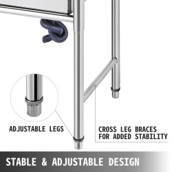 Pesuallas ruostumattomasta ei-magneettisesta teräksestä yhden altaan 40,6x39,4x25,4 cm oikealla työtasolla