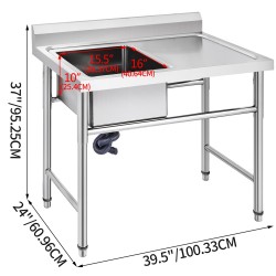 Pesuallas ruostumattomasta ei-magneettisesta teräksestä yhden altaan 40,6x39,4x25,4 cm oikealla työtasolla