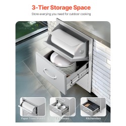 Ulkokeittiön upotettava laatikosto ruostumatonta terästä 3 laatikkoa paperipyyheteline ilmanvaihtopaneeli