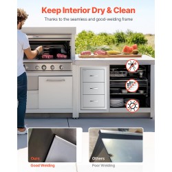 Ulkokeittiön upotettava laatikosto ruostumatonta terästä 3 laatikkoa paperipyyheteline ilmanvaihtopaneeli