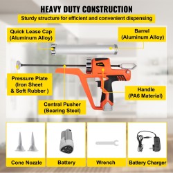 Makkaramallinen sähkökäyttöinen saumauspistooli alumiini PA6 300 ml ja 600 ml patruunoille