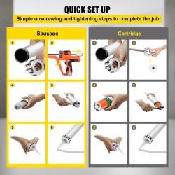 Makkaramallinen sähkökäyttöinen saumauspistooli alumiini PA6 300 ml ja 600 ml patruunoille