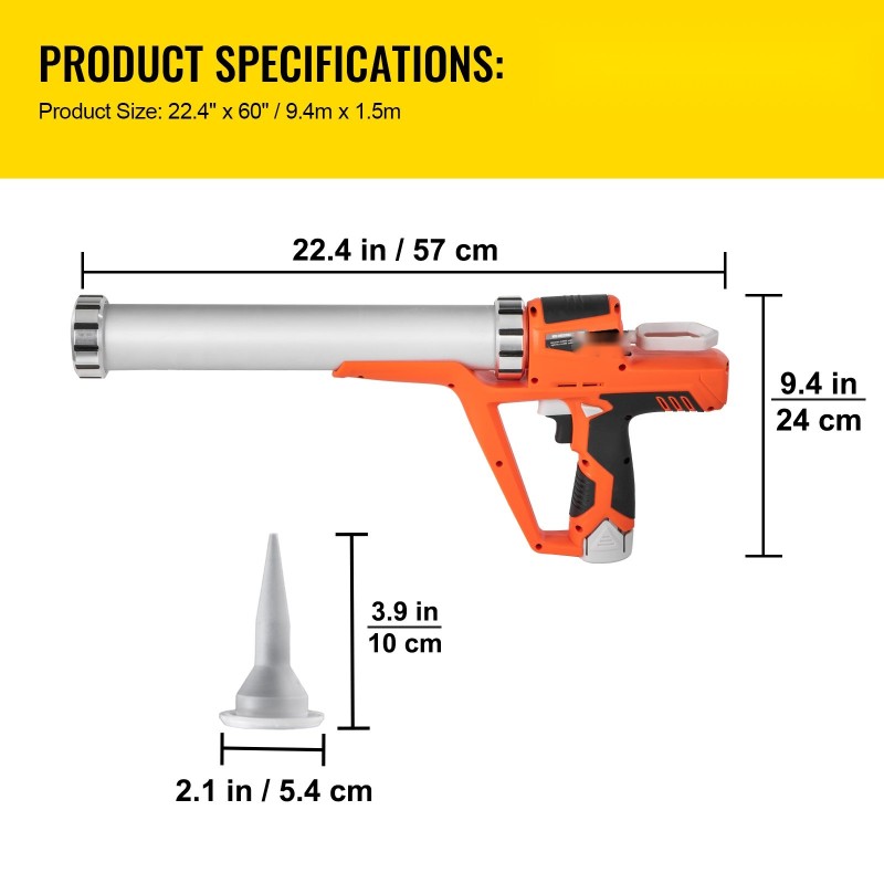 Makkaramallinen sähkökäyttöinen saumauspistooli alumiini PA6 300 ml ja 600 ml patruunoille
