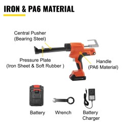 Akkukäyttöinen saumamassapistooli rautarunkoinen PA6-muovikuori makkarapatruunoille 20-volttinen 600 ml