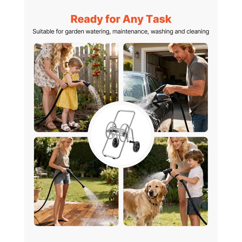 Letkukelavaunu Q235A-teräsrunko 5/8-tuuman letkulle 53,34 m kapasiteetti pyörillä