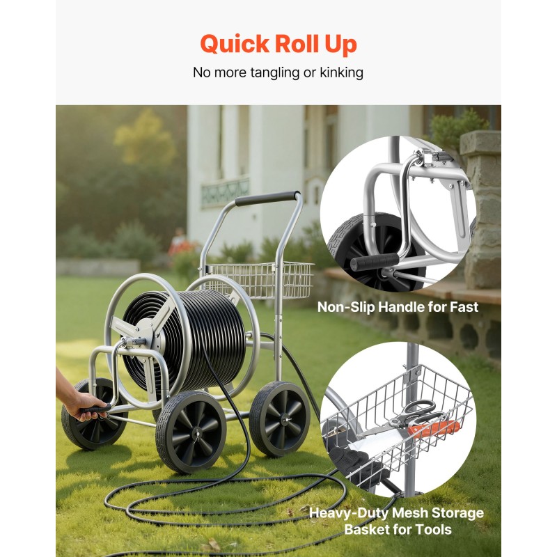 Vesiletkukärry jauhemaalattu teräs 15,9 mm 91,4 m kapasiteetti 10 tuuman pyörät