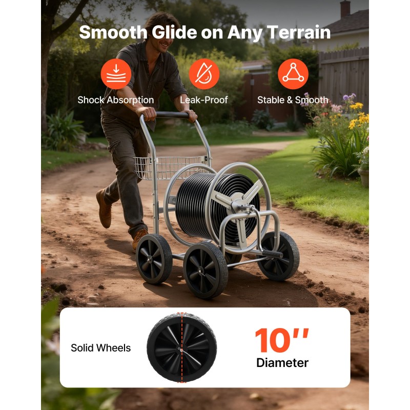 Vesiletkukärry jauhemaalattu teräs 15,9 mm 91,4 m kapasiteetti 10 tuuman pyörät