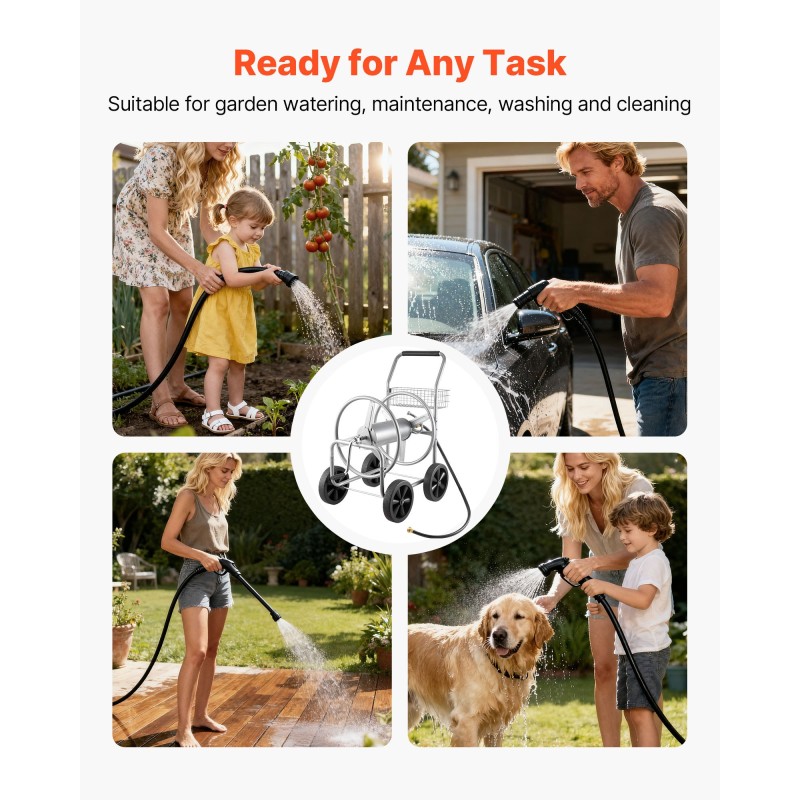 Letkukelkkavaunu jauhemaalattua terästä 15,9 mm letkulle 76 m irrotettavalla kelalla neljällä pyörällä