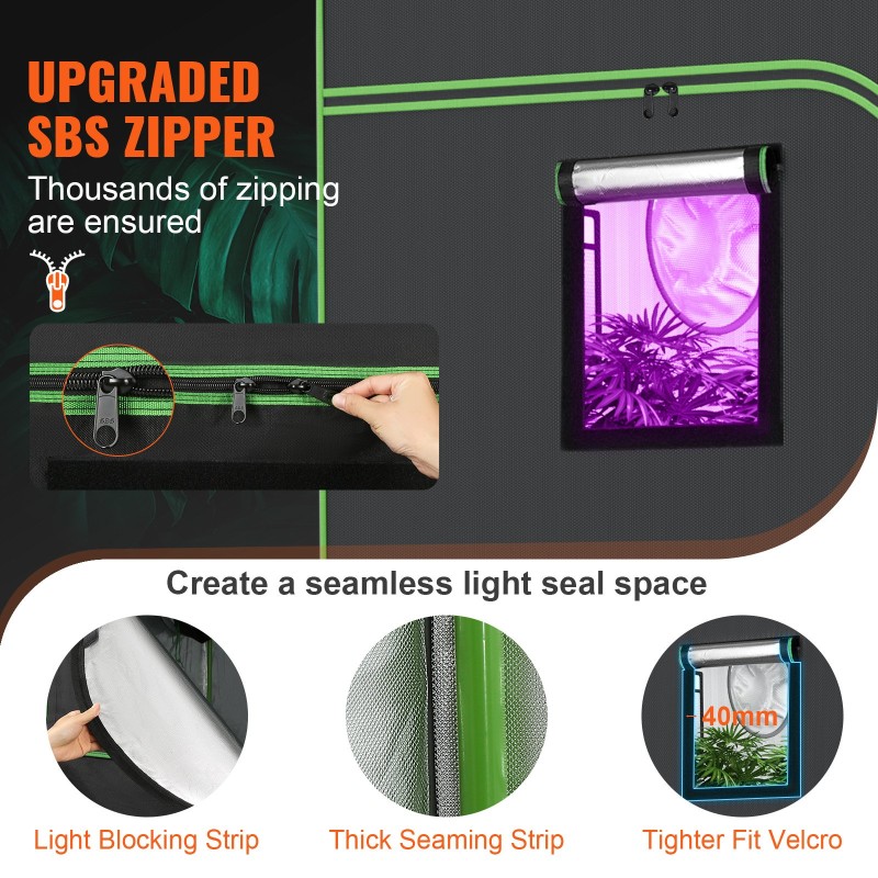 Kasviteltta 300x300x200 cm 600D heijastava sisäpinta teräsrunko tarkkailuikkunalla