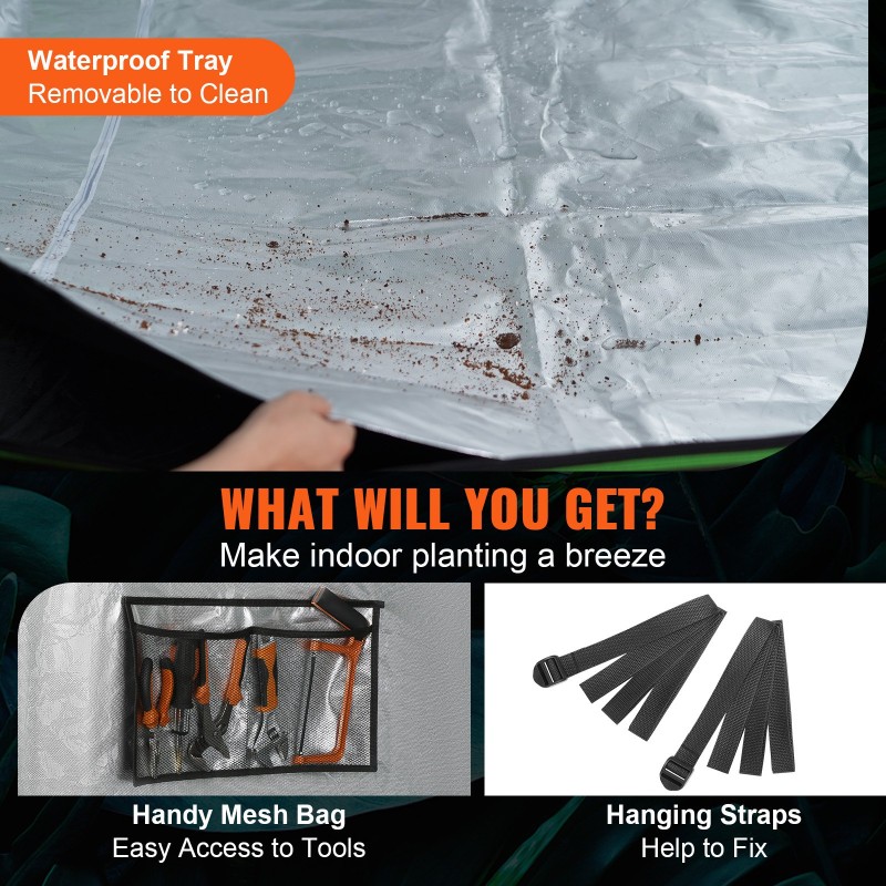 Kasviteltta 300x300x200 cm 600D heijastava sisäpinta teräsrunko tarkkailuikkunalla