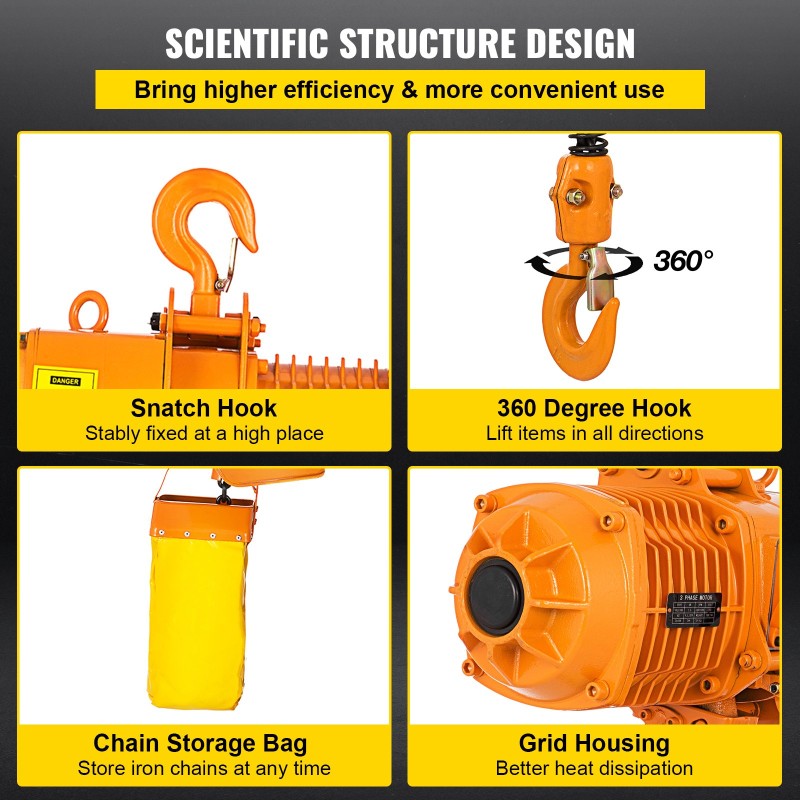 Sähköinen ketjunostin 1 t 4 m 230 V G80-ketju 3,3 m kauko-ohjaus