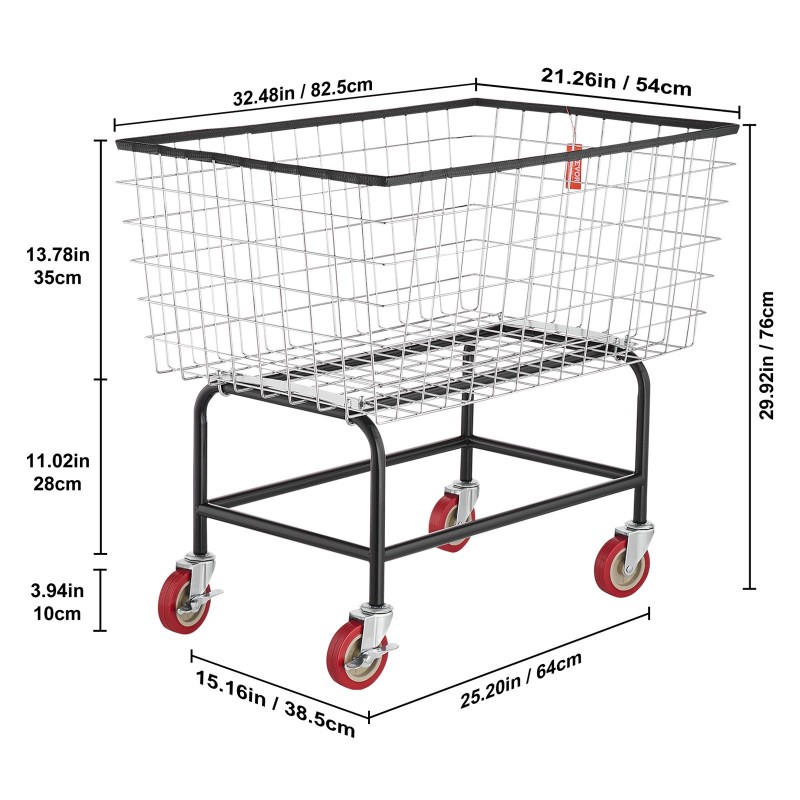 Pyykkikärry sinkitty teräsrunko kromattu lankakori 158 litraa 125 millimetriä pyörillä
