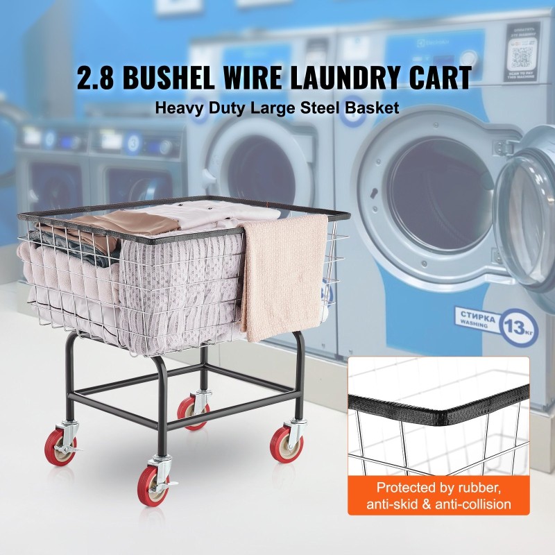 Pyykkivaunu sinkitty teräslankakori 100 l 4 tuuman kääntyvät pyörät jarruilla