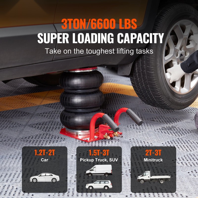 Kolmipussinen ilmatunkki 3 tonnia 140–450 mm nostokorkeus ilmakompressoriin kytkettävä henkilöautoille