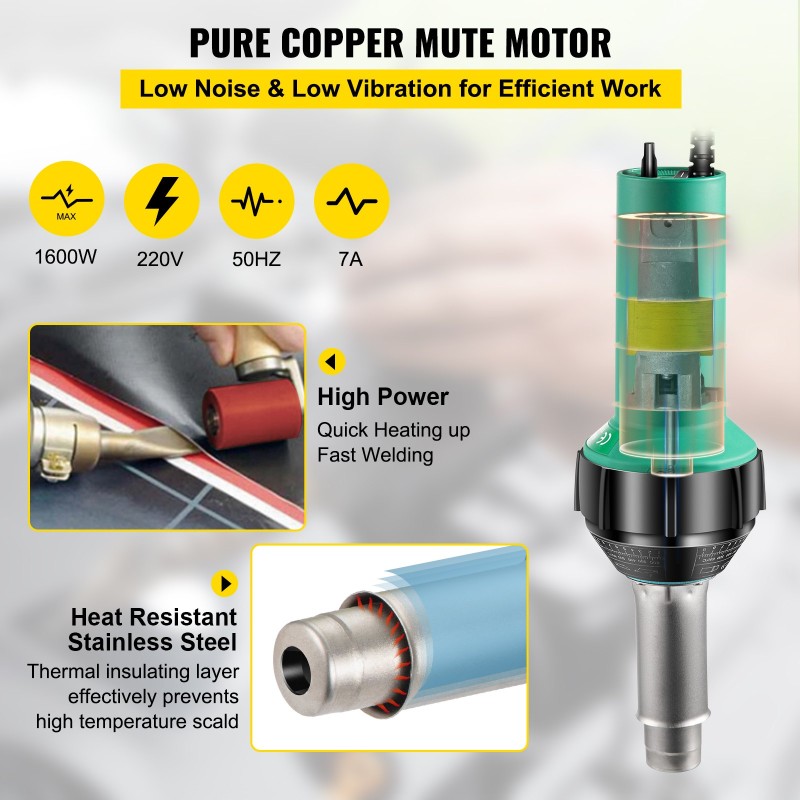 PVC-muovihitsain 1600W 220V portaattomalla lämpötilansäädöllä 40–600°C 3 m virtajohdolla