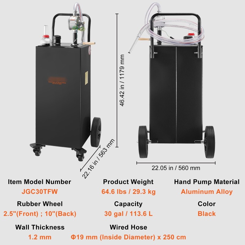 Siirrettävä hiiliteräs polttoainesäiliö 30 gallonin pyörillä ja kaksisuuntaisella pyöröpumpulla