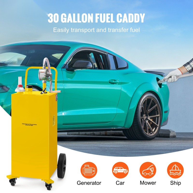 Polttoainevaunu 30 gallonan hiiliterässäiliöllä käsikäyttöisellä pyöröpumpulla neljällä pyörällä