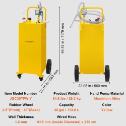 Polttoainevaunu 30 gallonan hiiliterässäiliöllä käsikäyttöisellä pyöröpumpulla neljällä pyörällä