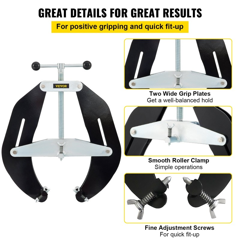 Putkikiristin hiiliteräsrunko 12,7–30,5 cm halkaisijalle hitsaukseen kevyt hienosäätöruuvein