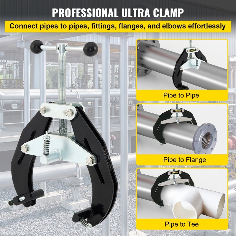 Putkipuristin hiiliteräsrunko 5,1–15,2 cm halkaisijoille putkien kohdistukseen kevyt pikatoimisilla säätöruuveilla