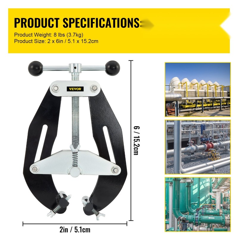 Putkipuristin hiiliteräsrunko 5,1–15,2 cm halkaisijoille putkien kohdistukseen kevyt pikatoimisilla säätöruuveilla