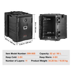 Lämpöeristetty 90 litran ruokakuljetuslaatikko paisutetusta polypropeenista etupuolelta ladattava kahvallinen pinottava